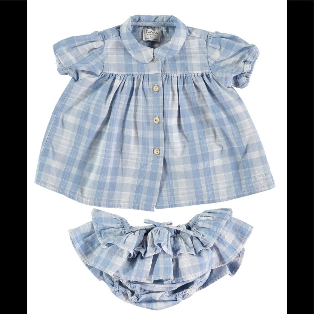 TOCOTO VINTAGE CHECKED DENIM BABY DRESS